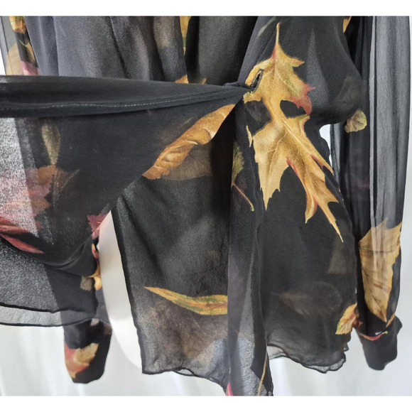 Vintage Emanuel Ungaro Black Brown Leaf Sheer Silk Top US 6 40 - Picture 3 of 8